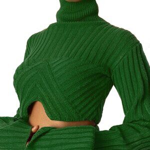 HANIFA Dark Green Sia Turtleneck Cutout Crop Sweater Size Medium